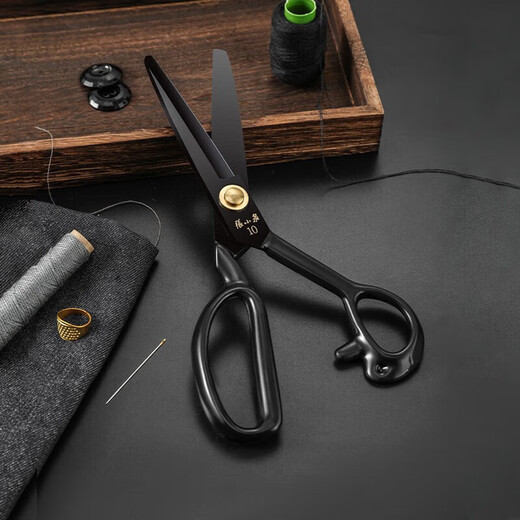 Zhang Xiaoquan tailor scissors, industrial manganese steel forged clothing scissors, round head, safe, blackened, clothing cutting, curtains, clothes, medium 10-inch wide head (single)