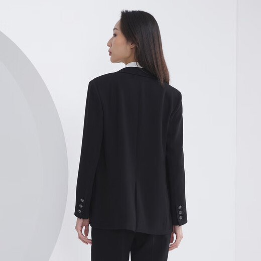 雅戈尔（YOUNGOR）套西上衣女673款双排一粒扣宽松版西服垂感挺括新品商场同款 黑色 M 165/88A