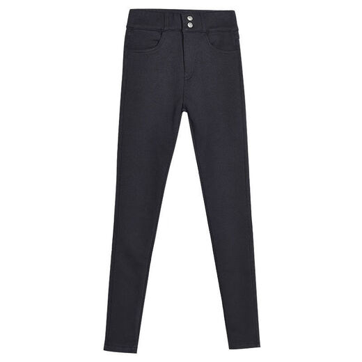 Isadore high-waisted leggings for outer wear for women, autumn and winter black pants, leggings, slim pencil pants, small leg pants, women's fleece pants, two buttons (thick fleece) L (recommended 100-110 Jin Jin equals 0.5 kg)