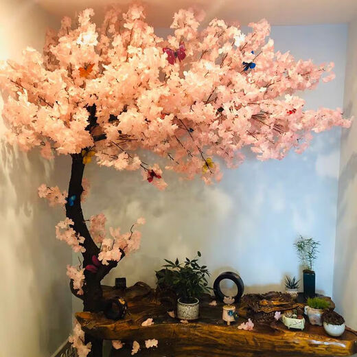 Flower e-flow simulated cherry blossom fake peach tree large plant simulated cherry blossom tree simulated peach blossom tree wishing tree peach blossom living room decoration extension 3 meters high and 2.5 meters extended