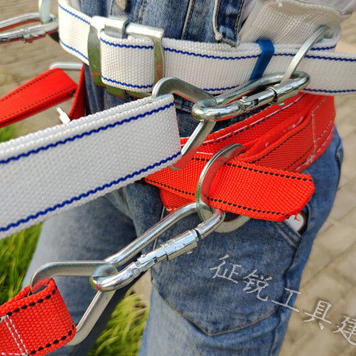 National standard thickened electrician's safety belt power belt climbing telephone pole outdoor tree anti-fall fence safety belt national standard electrician's safety belt_double hook red model