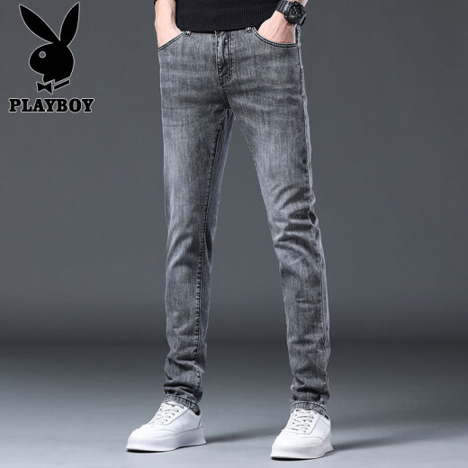Playboy (PLAYBOY) jeans men's summer new fashion trendy slim-fitting pants men's casual Korean style stretch trousers men's clothing gray X-1157HH1048 31