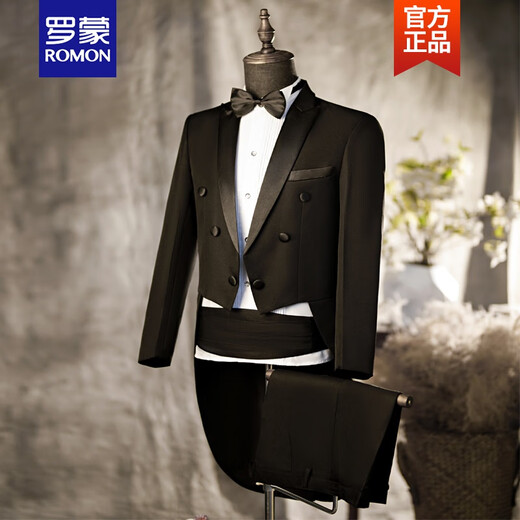 ROMON light luxury tuxedo men's performance clothing host suit suit men's singer suit black and white magician chorus conductor suit new product black without shirt 175/88A