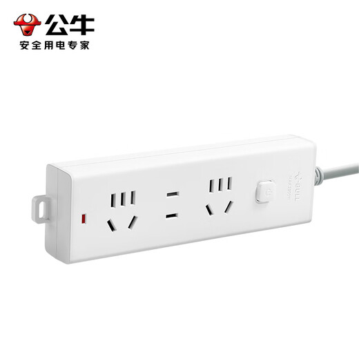 Bull (BULL) socket basic pure white main control switch drag strip porous long line multi-functional electric plug-in board with child protection door/new national standard/socket/terminal board three positions master control 1.8 meters GN-B9120