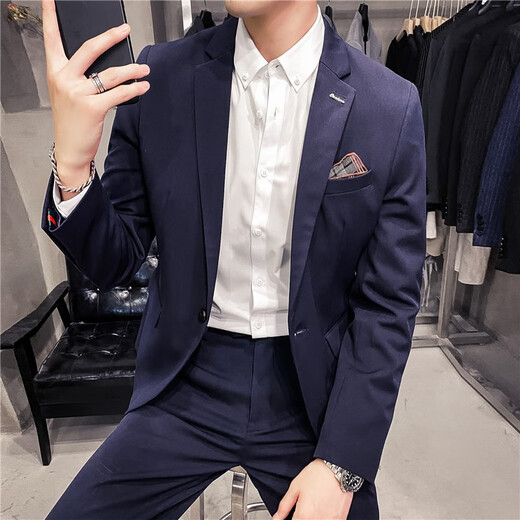 Bu Zhifanji Casual Anzug Herrenjacke Anzug Herreninterview Frühling und Herbst Korean Style Trendy Slim Fit großes Hochzeitskleid Schwarz-Drei-Stück-Set (Stoff + Hemd + Hose) s