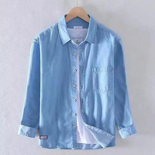 狄帝鲨（DIDISHA）牛仔衬衫男长袖春秋新款宽松休闲男装上衣水洗软牛仔衬衣工装外套 1105【中蓝】 XL