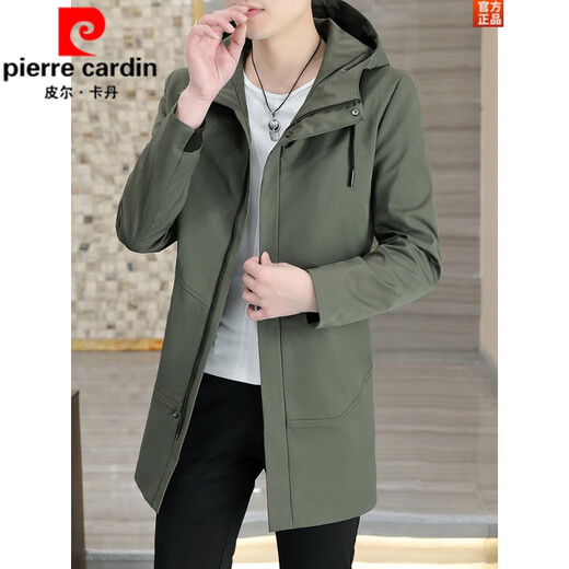 Pierre Cardin mid-length windbreaker jacket men's autumn 2026 new mature and stable men's trendy brand hooded slim jacket. Gram top 313 black 3XL 155Jin Jin equals 0.5kg -166Jin Jin equals 0.5kg or so
