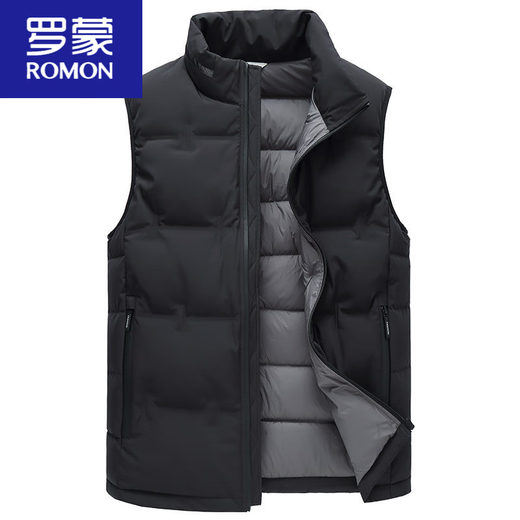 ROMON high-end autumn and winter fat man white duck down sleeveless vest vest enlarged stand-up collar thickened down large size vest men's new product black M
