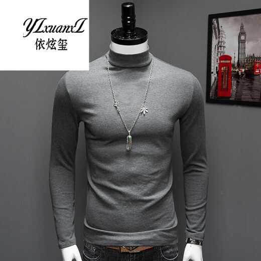 Yixuanxi slimming casual versatile sports luxury brand customer supply autumn and winter half turtleneck bottoming shirt men's trendy solid color velvet thickened shirt with long-sleeved mercerized cotton comfortable sweatshirt dark gray M