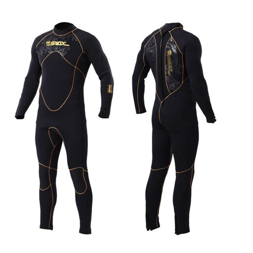 SLINX 5mm one-piece wetsuit for men and women, thickened suede lining, warm and cold-proof suit, swimsuit, surf suit, jellyfish suit, black men's XL men's