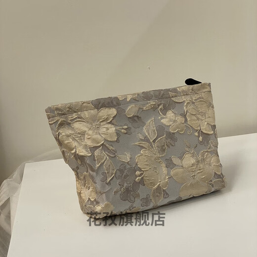 Huadi makeup storage bag fresh niche contrasting color cosmetic bag storage bag large capacity portable toiletry bag organization bag light tea gold