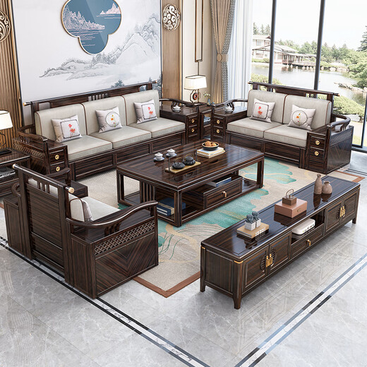 Warm-in-one solid wood sofa purple gold sandalwood new Chinese living room size and size full solid wood combination modern simple storage sofa independent single seat combination
