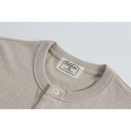 AK ARMY Summer New Ami Kaji Henry Neck Short Sleeve T-shirt Men's Casual T-shirt Base Shirt American Retro Short Sleeve Apricot M
