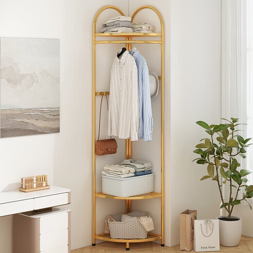SuoErnuo corner coat rack bedroom floor-standing light luxury creative clothes rack wall hanging clothes rack household room storage rack Clothes rack 9858Y [gold]