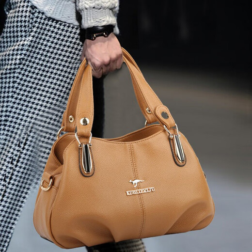 Kuqi Kangaroo Leather Bag Women's 2022 New Mom Bag Soft Leather Portable Shoulder Black Large Size