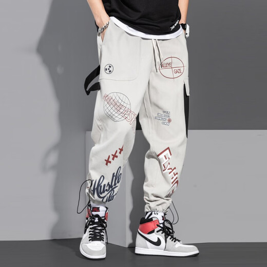 Gentleman casual pants men's overalls men's pants men's spring trendy men's pants leggings men's spring and autumn loose trendy brand straight jeans ins33# light gray L