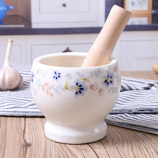 With stick, garlic jar, garlic mortar, ceramic household garlic pounder, kitchen garlic press, garlic paste, medicine jar grinder, Chunhui Manting, small size (with stick)