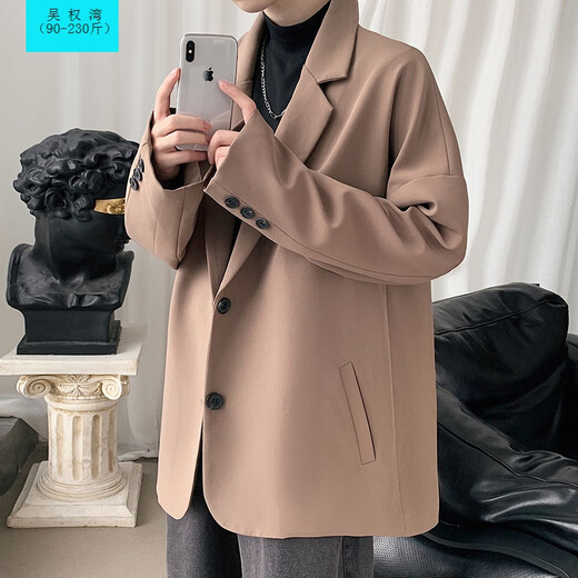 Wu Quanwan blazer men's autumn and winter loose casual suit Korean style trendy and versatile student plus fat and cotton fat jacket A141-N6169 black plus velvet M (90-110Jin Jin equals 0.5 kg)