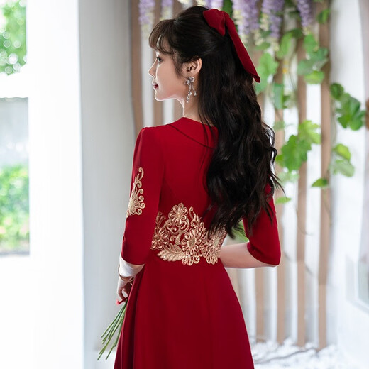 El nuevo vestido de noche de boda de la novia de la novia de la novia de Seidler, la novia, generalmente se puede usar para que se vea delgada. Burgundy XXXL (recomendado 136-145 Jin [Jin equivale a 0.5 kg])