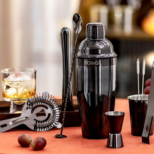 American SOING brand 304 mixer set shaker combination mixer cocktail mixing tools introduction SOING new version American version silver set 750ml