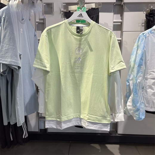 阿迪达斯 （adidas）短袖男装夏季新款户外运动服透气假两件休闲圆领上衣T恤衫HE9923 HE9923酸绿 S