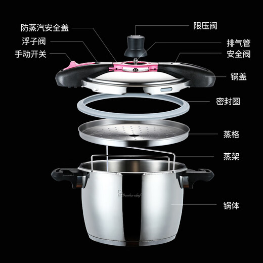 Wanda Xiangfu imported from Japan 140KPA pressure cooker household 304 stainless steel pressure cooker explosion-proof 5.5L induction cooker universal 5.5L magic pot (2-6 people capacity)