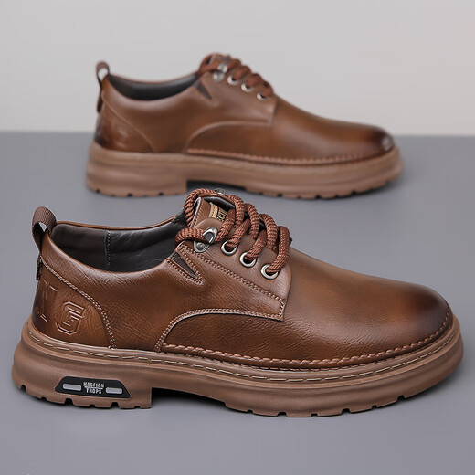 GENAI2025 New Business Casual Leather Shoes Men's Small Leather Shoes Boys Work Shoes Dad Breathable Genuine Leather Shoes Men's Shoes Brown Genuine Cowhide + Online + Wear-Resistant Thick Bottom 41 (255mm)