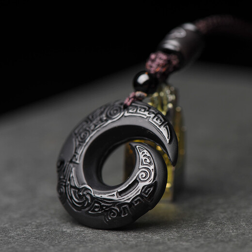 Ciling Pavilion Obsidian Pendant Good Fortune Necklace Pendant Jewelry Safety Buckle Trendy Jade Pendant Men and Women Amulet Jade Pendant