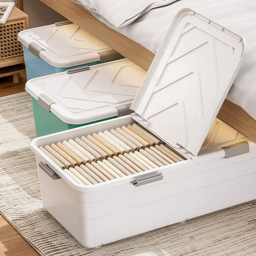 Lijie under-bed storage box flat large-capacity storage box student dormitory under-bed storage box cat litter box extra-large wheeled single opening lid and heightened version 61*41*22 gray