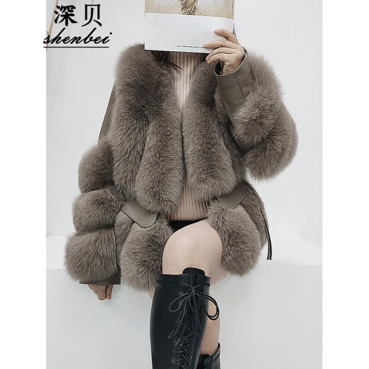 深贝（shenbei） 整皮狐狸毛皮草外套女皮毛一体绵羊皮鹅绒服冬季保暖时尚 B693 摩卡色（鹅绒内胆） S （90-100斤）