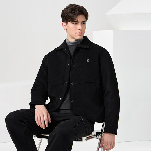 Dances with Wolves Cashmere + Sheep Wool Goose Down Liner Technology Temperature Locking Lapel Wool Thick Jacket Men's Down Jacket Black 175