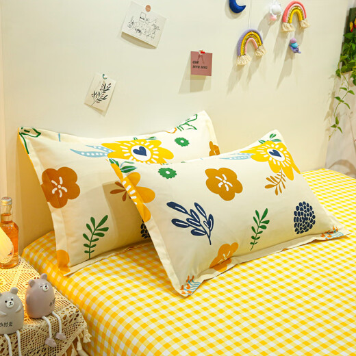 Ruiqin Pillowcase Pair Pillowcase Pure Washed Cotton Children's Single Student Summer Double Summer Cool Pillow Cover Cool Play Letters [Pair] 48cmX74cm