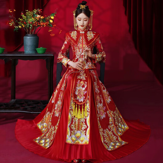 Taylor Martin (TAILEMARTIN) Xiuhe Clothes Bridal 2022 New Chinese Wedding Dress Wedding Dress Ancient Costume Toast Dress Dragon and Phoenix Coat Gold Gemstone Shawl Style S
