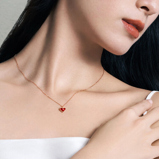 Chow Tai Fook ENZO Red Heart 18K Gold Love Carnelian Diamond Necklace EZV8202 40cm