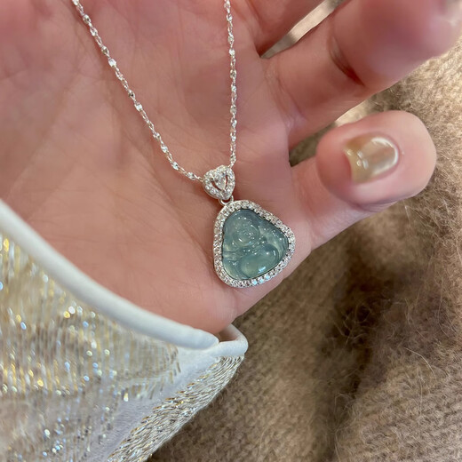 
BJYL Smiling Buddha Necklace for Girls Style Light Luxury Niche Collarbone Chain Native Year Buddha Pendant Cladder Chain for Girlfriend Gift Smiling Buddha Pendant