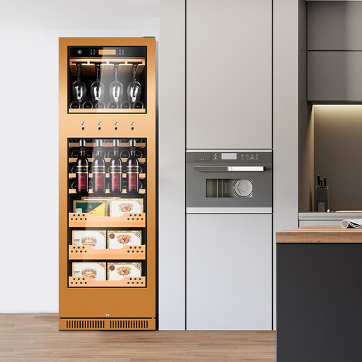 CIGARLOONG cigar and wine cabinet cedar wood intelligent dual temperature constant temperature and humidity energy-saving cigar and wine dual-use cabinet CL-188C3 cigar and wine cabinet hanging cup model (brushed gold)