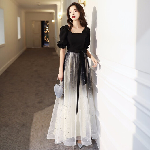 Vestido de noche de banquete de Maxbeth para mujeres New Black Long Temperament se puede usar en el disfraz de rendimiento del coro del anfitrión Black XL