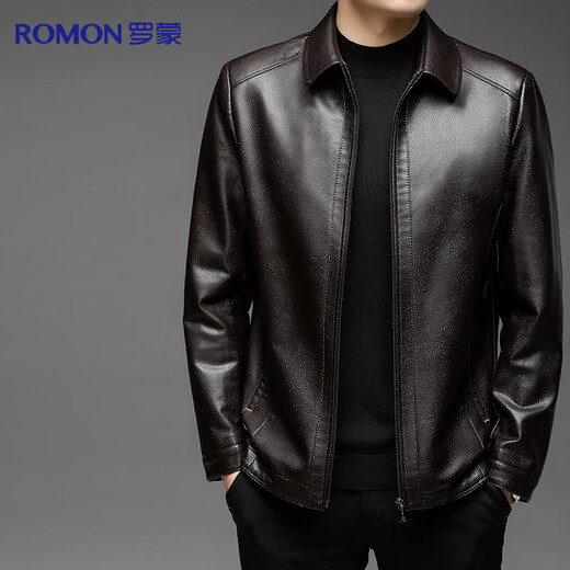 Lomon leather jacket for men in autumn and winter, middle-aged velvet thickened lapel coat, warm leather jacket, middle-aged and elderly men's top