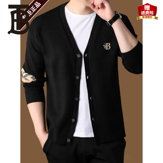 Barbouria 2024 new autumn and winter men's wool cardigan high-end versatile casual sweater jacket trendy black L 170/L