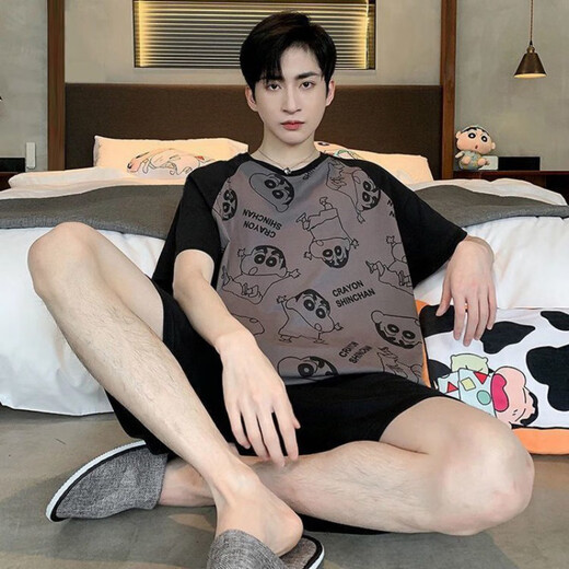 北极绒（Bejirog）夏天男士睡衣短袖短裤薄款青少年学生可外穿大码家居服夏款男套装 6621口袋格 3XL 男【175-200斤】