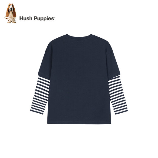 Hush Puppies Casual Style Children's Clothing Boys Autumn New Loose Comfortable Trendy Handsome Fake Two-piece Shirt Navy Blue 130 cm Slightly Thin