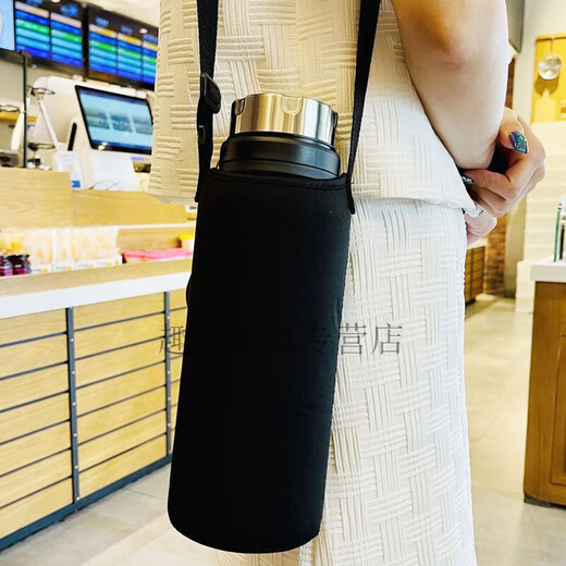 珍灶喝水杯成人随身携带中式高级感玻璃杯男士超大容量水杯背带款茶水 黑色背带款1000ml 送杯套+茶滤+杯刷