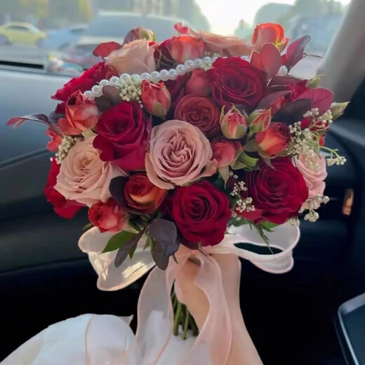 [New recommendation] Retro champagne brown bridesmaids wedding bouquets wedding travel photography simulation Three lives Three lives White + Champagne Peony bouquets