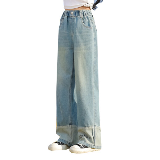 Yoyo One (Yoyo One) Mädchen Jeans Frühling und Herbst 2025 neue Kinder Herbst-Modehose Big Children's Frühlingskleidung Trendy Straight Wide-Big Hosen 13093 Blau + 4882 Weiß [Set] 120 cm