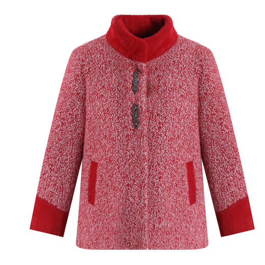 Fuxi's new middle-aged mother's clothing winter woolen coat plus velvet fashionable middle-aged and elderly women's clothing thickened and warm large-size cotton coat, bean paste 2XL recommended 110-125Jin Jin equals 0.5 kg