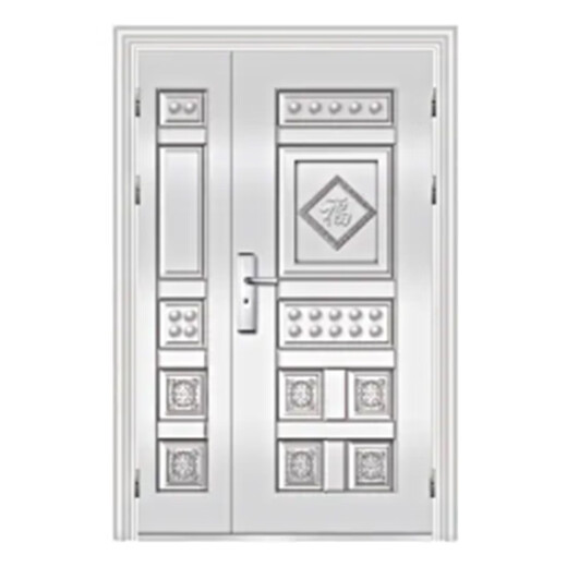 【现货】304不锈钢门大门双开门单门子母门防盗入户门工程进户门 【双开门】六方格1480x2050