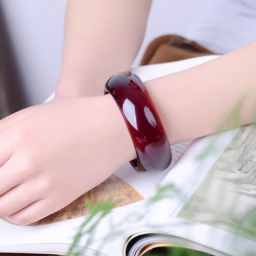 DRJEFUN authentic blood amber old beeswax bracelet burgundy blood pool bracelet amber raw stone widened amber widened bracelet inner diameter 61-62mm