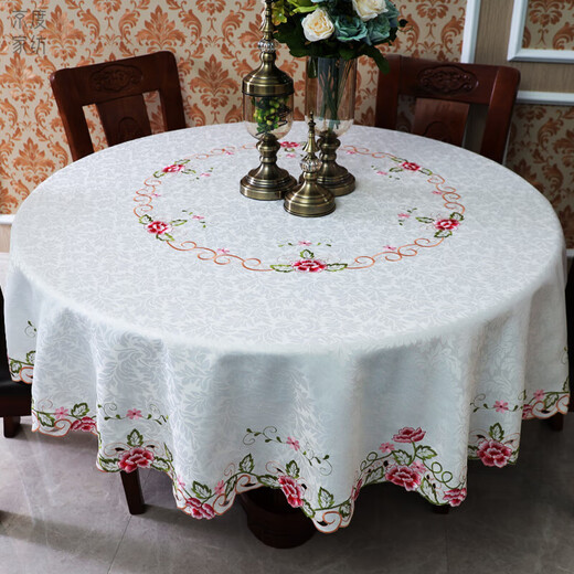 Jingdu new Chinese style tablecloth fabric light luxury embroidered tablecloth high-end tablecloth round waterproof and oil-proof large round table tablecloth 3685 red round tablecloth diameter 220cm (150-180 round table