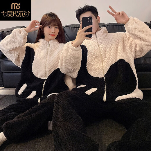 Modal couple pajamas winter coral velvet women's thickened large size flannel men's autumn and winter home clothes warm suit MJF-8959 female M