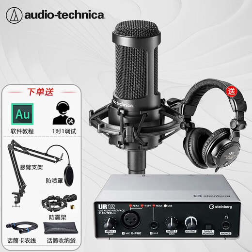 Audio-technica AT2035 condenser microphone recording equipment set audiobook recording professional studio dubbing anchor live broadcast full set of computer karaoke external sound card radio microphone with Yamaha UR12 sound card audiobook recording recommended